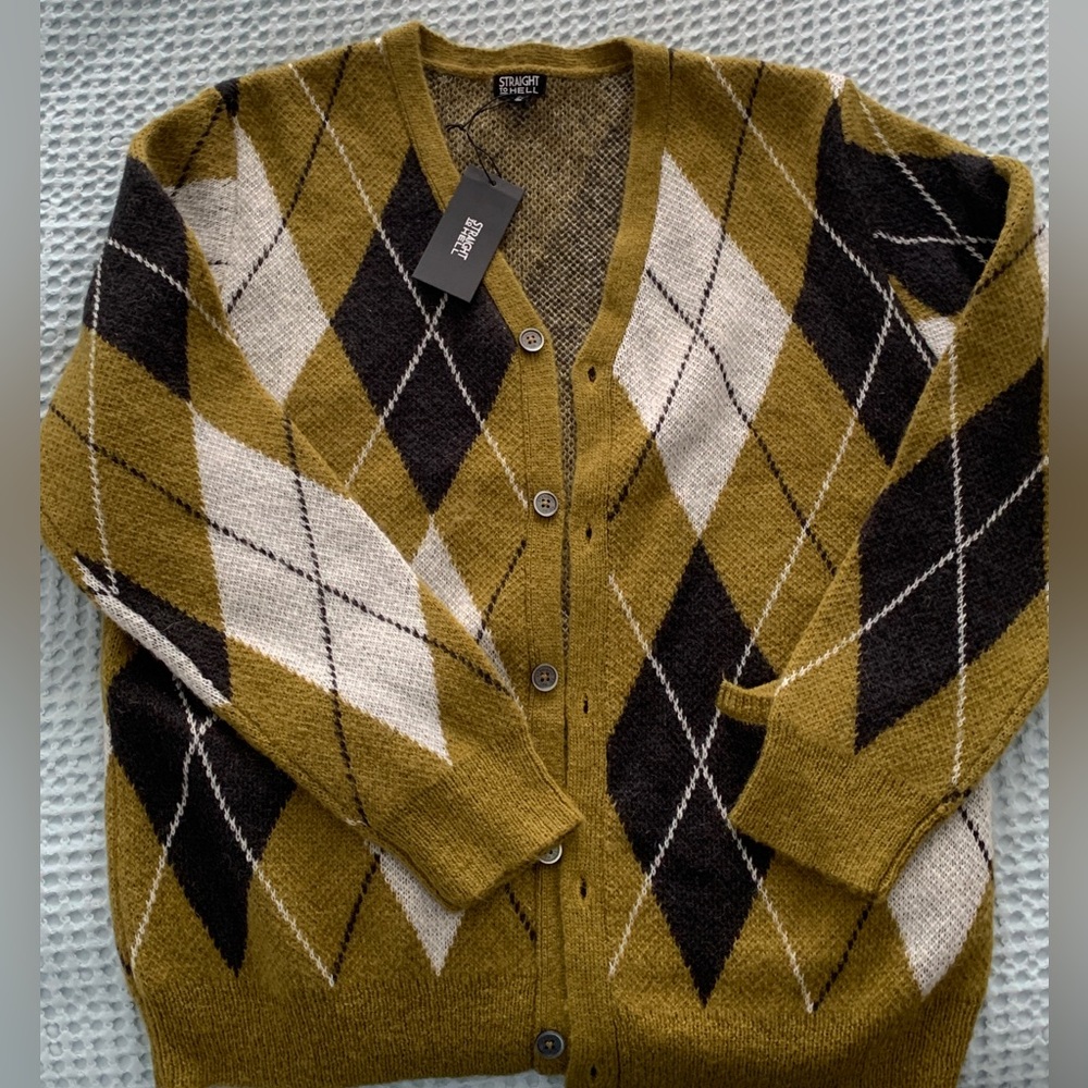 Brand new, never worn Straight to Hell apparel argyle cardigan, XL.